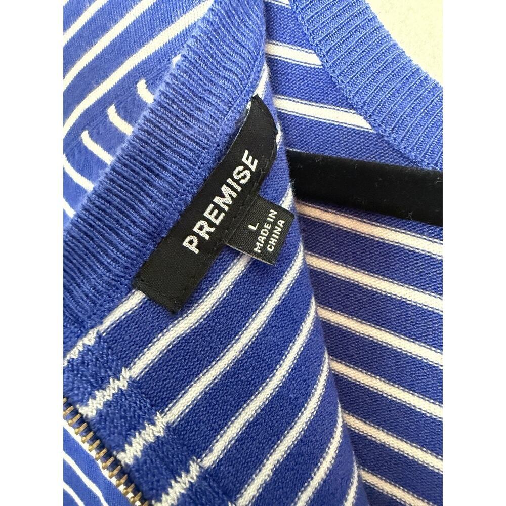 Premise Women's Short Sleeve Blue White Stripe Lightweight Sweater Top Size L - Picture 3 of 7